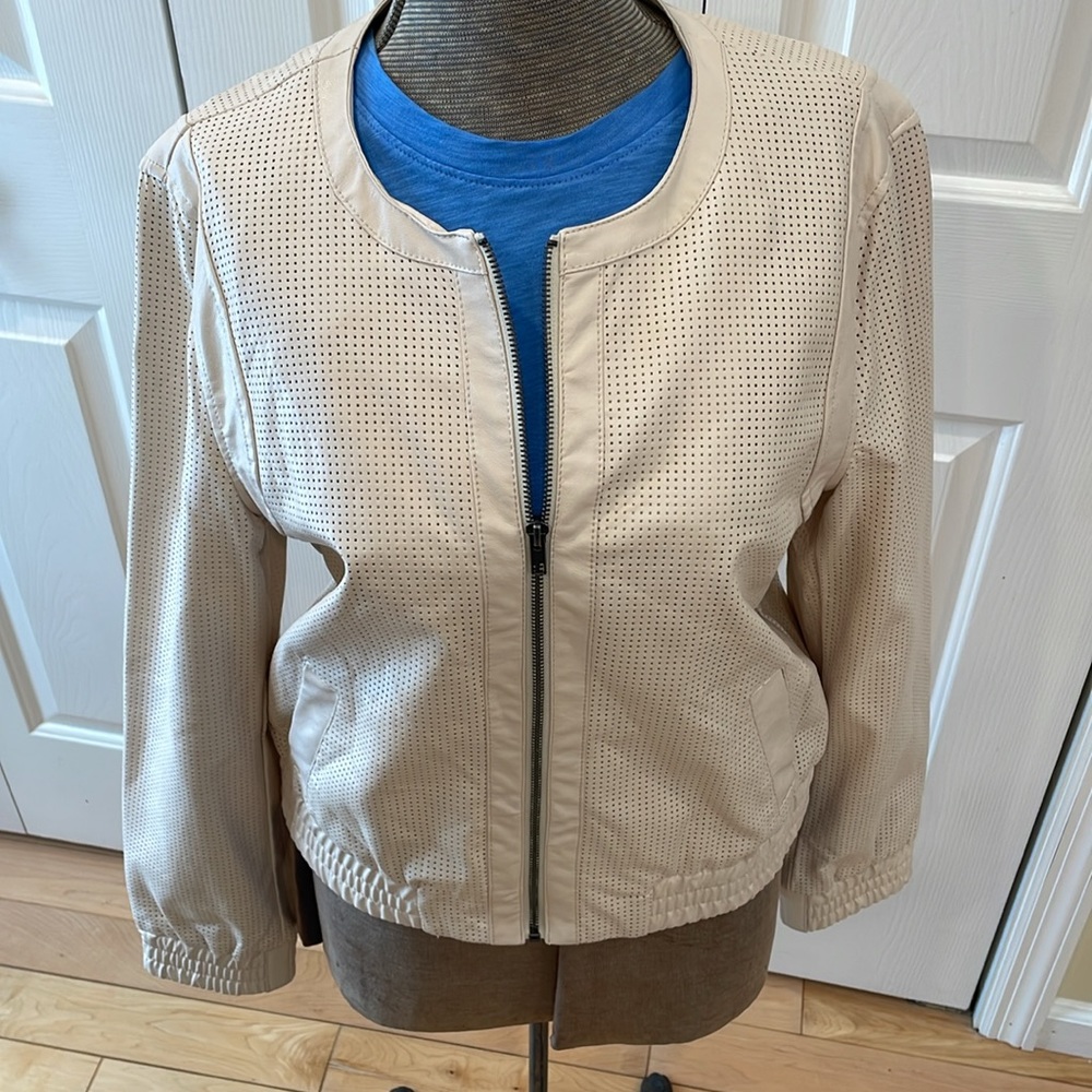 Ann Taylor ivory full zip vegan leather jacket